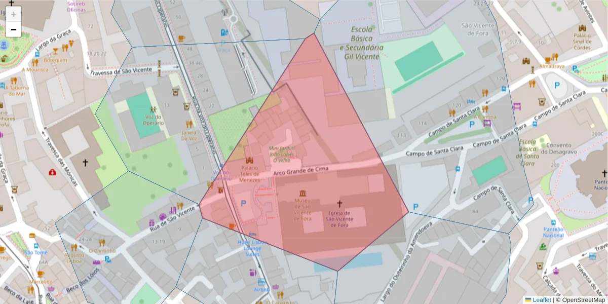 Mapa detalhado do código postal 1100-572 com limites, códigos postais vizinhos e agências dos correios