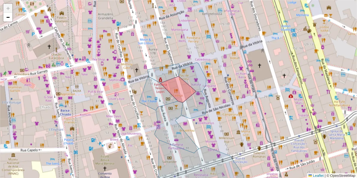 Mapa detalhado do código postal 1100-578 com limites, códigos postais vizinhos e agências dos correios
