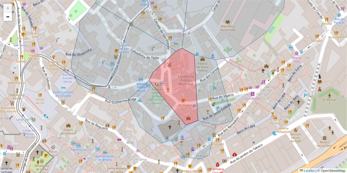 Mapa detalhado do código postal 1100-616 com limites, códigos postais vizinhos e agências dos correios