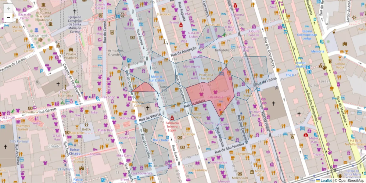 Mapa detalhado do código postal 1100-618 com limites, códigos postais vizinhos e agências dos correios