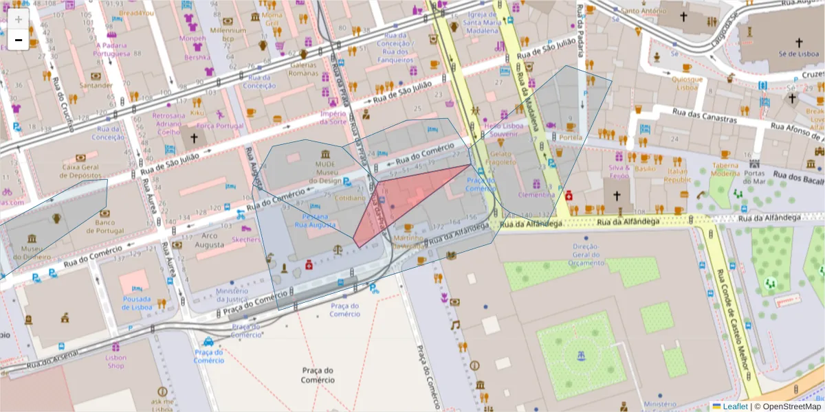 Mapa detalhado do código postal 1149-027 com limites, códigos postais vizinhos e agências dos correios