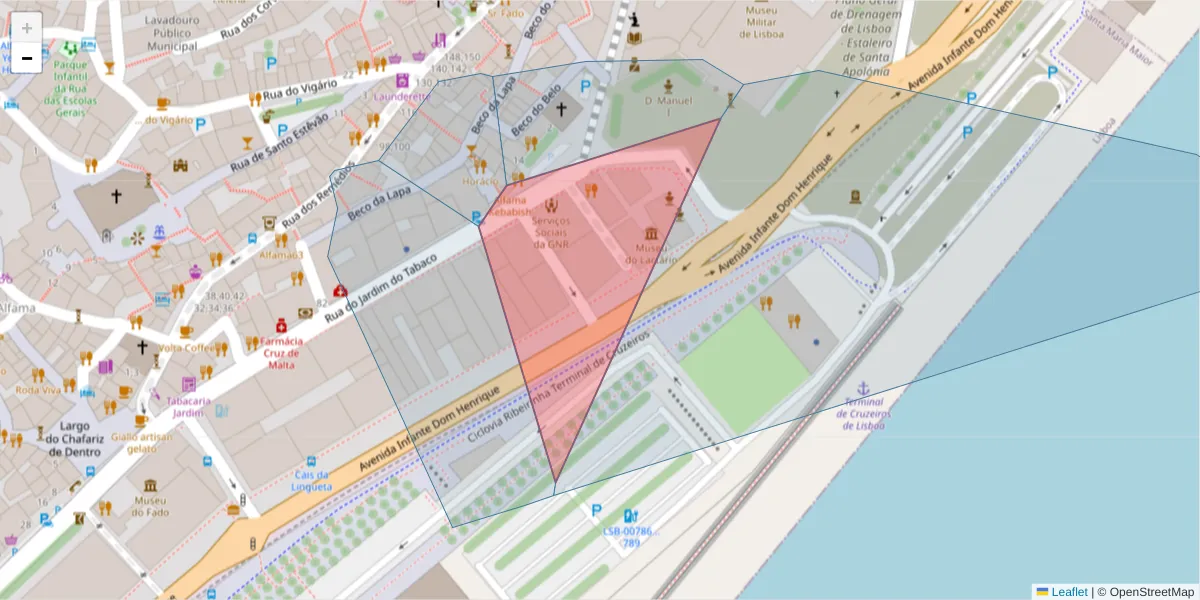 Mapa detalhado do código postal 1149-039 com limites, códigos postais vizinhos e agências dos correios