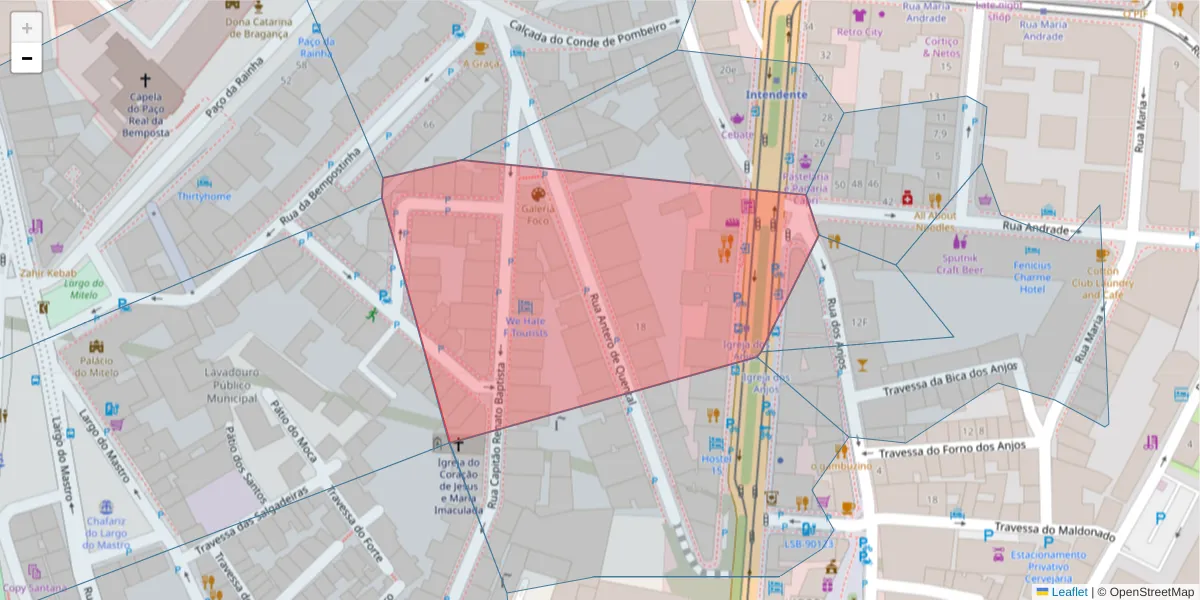 Mapa detalhado do código postal 1150-008 com limites, códigos postais vizinhos e agências dos correios