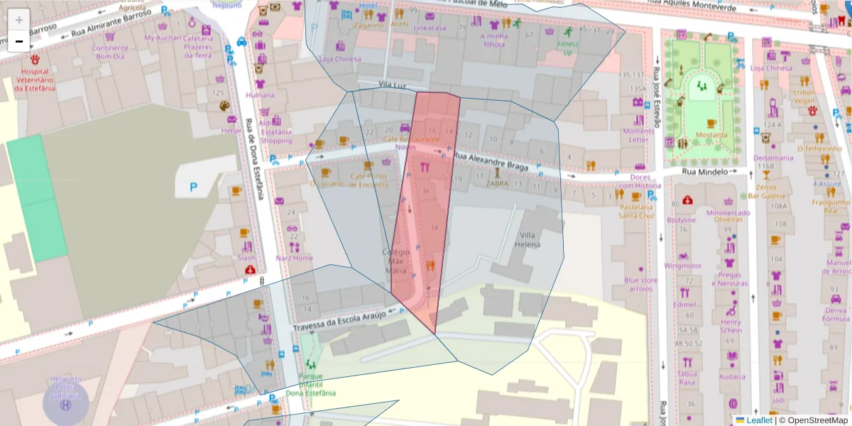 Mapa detalhado do código postal 1150-042 com limites, códigos postais vizinhos e agências dos correios