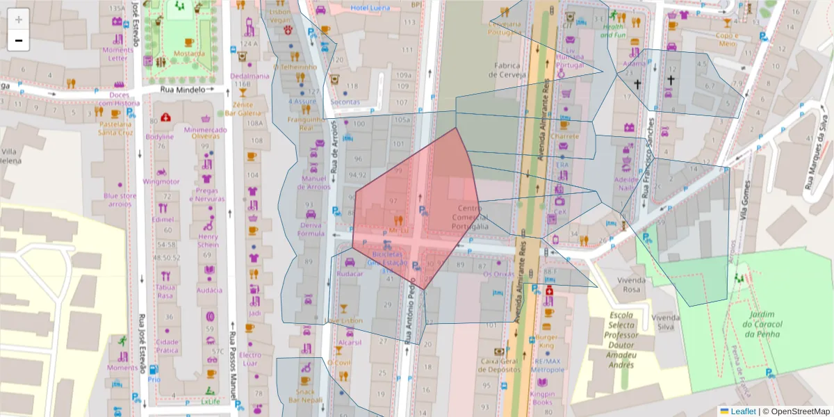 Mapa detalhado do código postal 1150-045 com limites, códigos postais vizinhos e agências dos correios