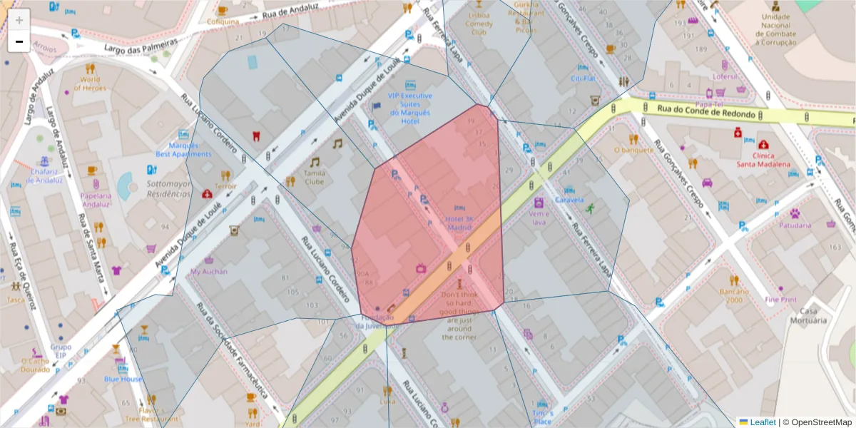 Mapa detalhado do código postal 1150-077 com limites, códigos postais vizinhos e agências dos correios