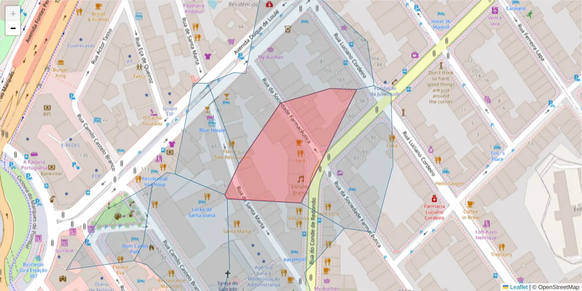 Mapa detalhado do código postal 1150-109 com limites, códigos postais vizinhos e agências dos correios