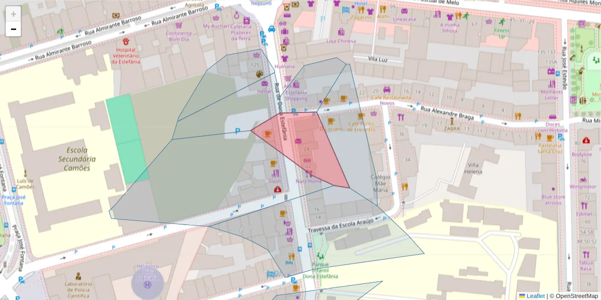 Mapa detalhado do código postal 1150-134 com limites, códigos postais vizinhos e agências dos correios