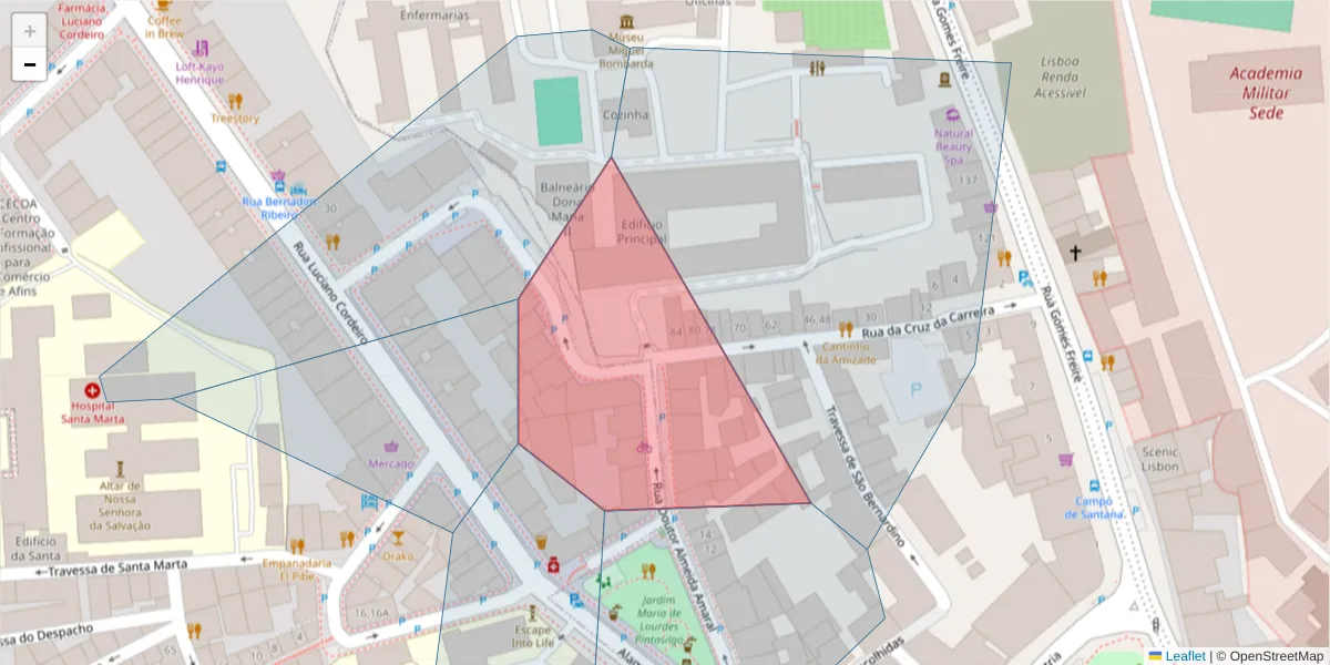 Mapa detalhado do código postal 1150-137 com limites, códigos postais vizinhos e agências dos correios