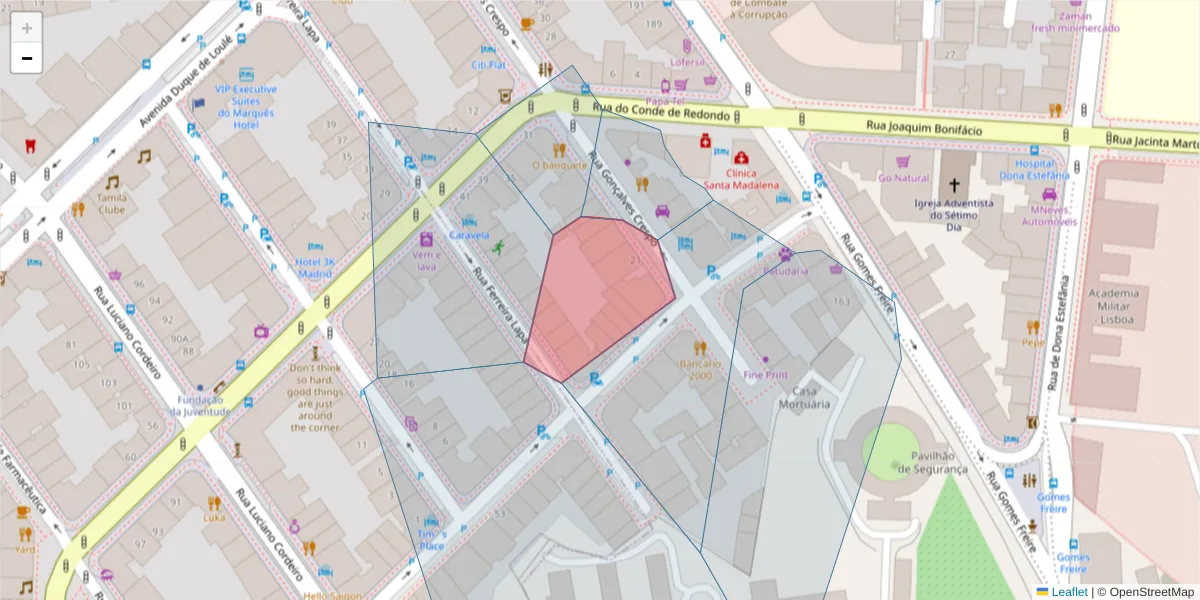 Mapa detalhado do código postal 1150-155 com limites, códigos postais vizinhos e agências dos correios