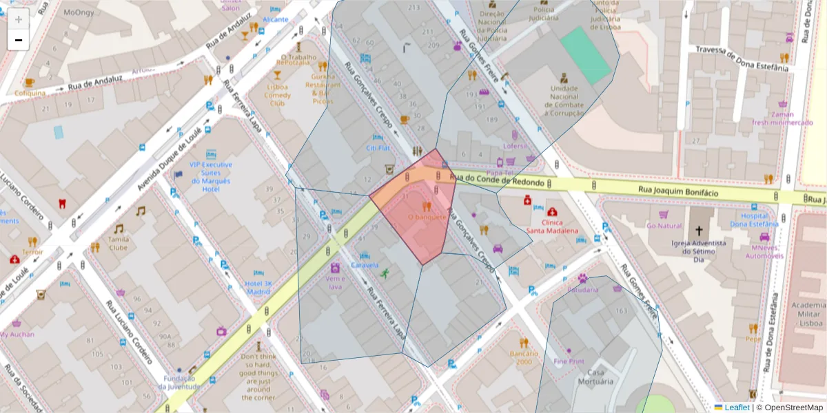 Mapa detalhado do código postal 1150-184 com limites, códigos postais vizinhos e agências dos correios