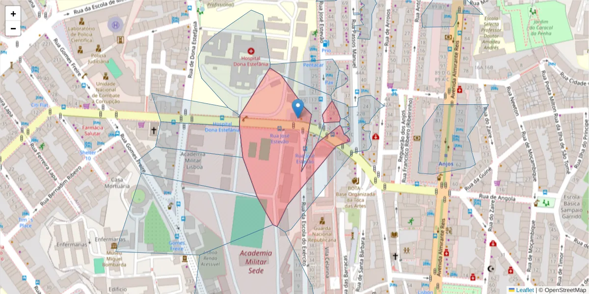 Mapa detalhado do código postal 1150-192 com limites, códigos postais vizinhos e agências dos correios
