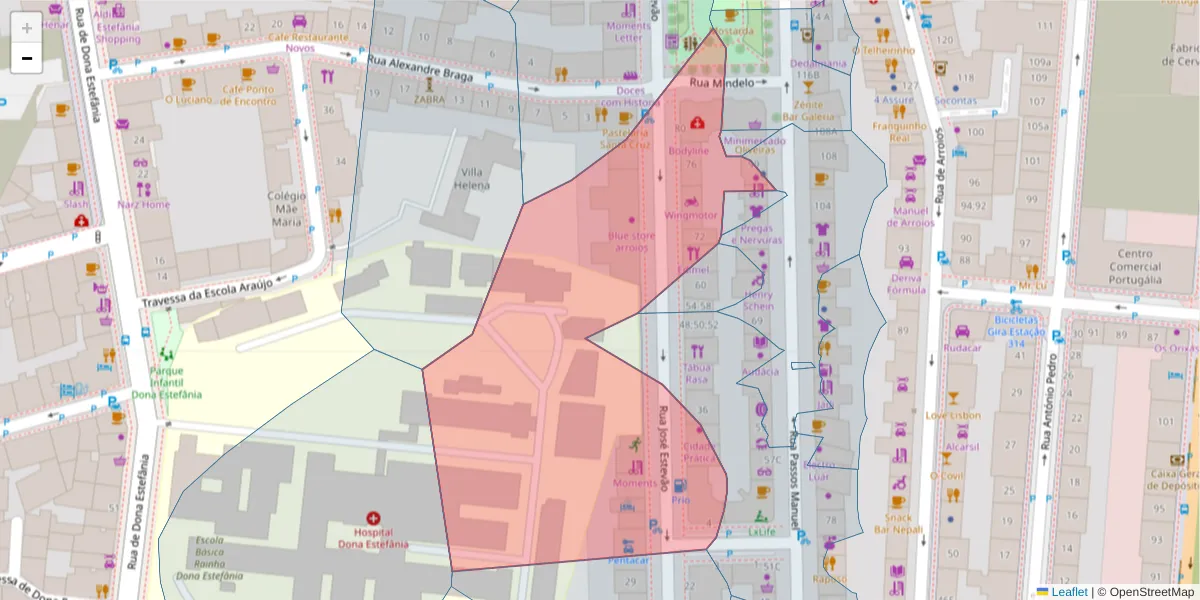 Mapa detalhado do código postal 1150-203 com limites, códigos postais vizinhos e agências dos correios