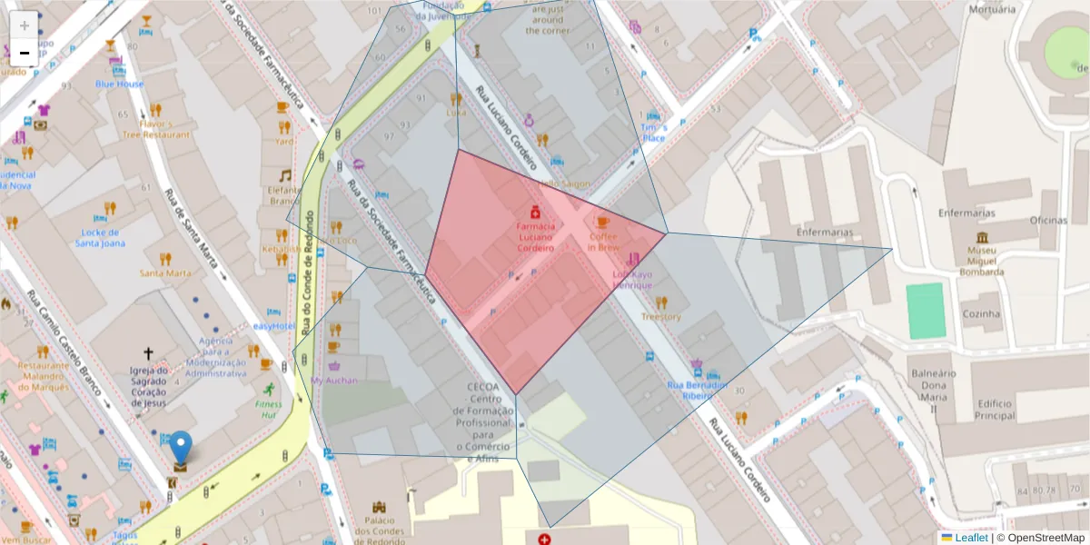 Mapa detalhado do código postal 1150-213 Coração de Jesus com limites, códigos postais vizinhos e agências dos correios