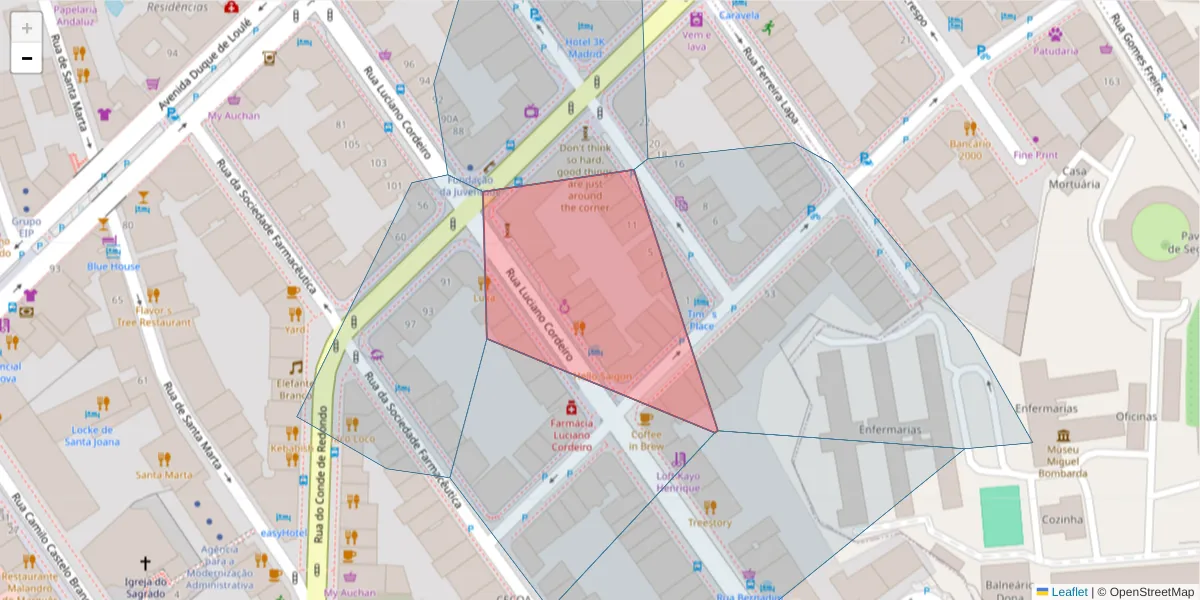Mapa detalhado do código postal 1150-217 com limites, códigos postais vizinhos e agências dos correios