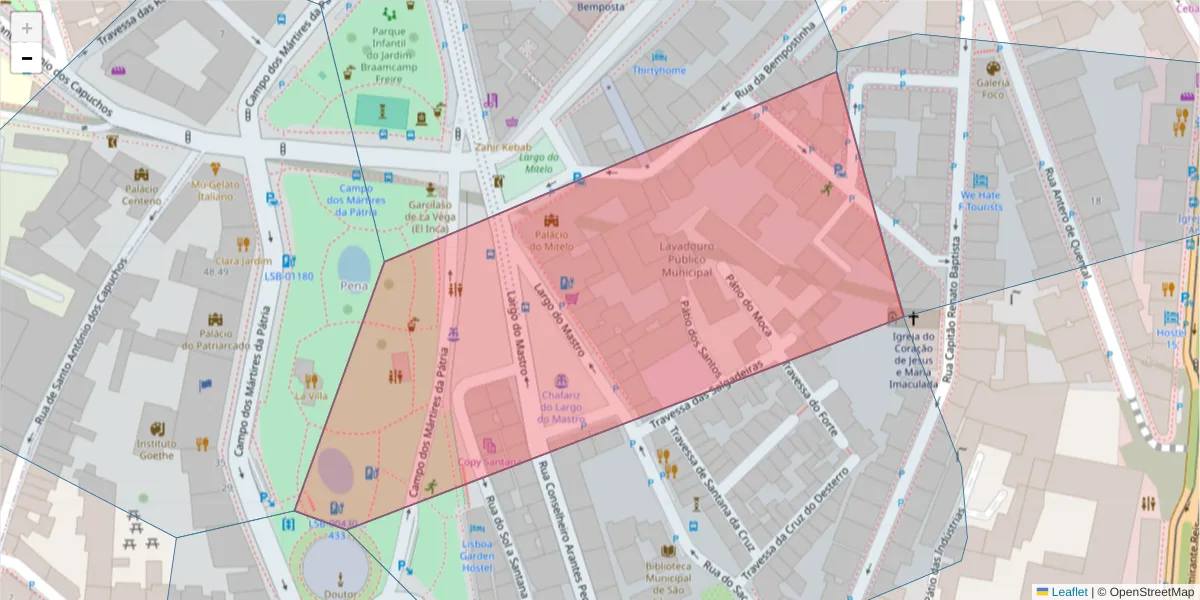 Mapa detalhado do código postal 1150-229 com limites, códigos postais vizinhos e agências dos correios