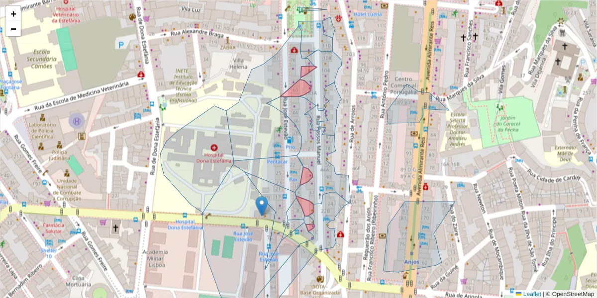 Mapa detalhado do código postal 1150-257 com limites, códigos postais vizinhos e agências dos correios