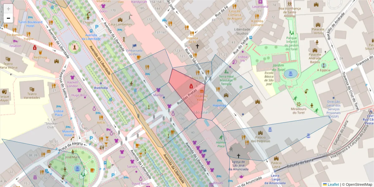 Mapa detalhado do código postal 1150-271 com limites, códigos postais vizinhos e agências dos correios