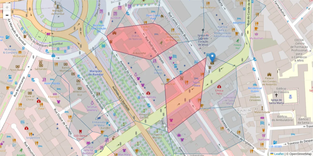 Mapa detalhado do código postal 1150-282 com limites, códigos postais vizinhos e agências dos correios