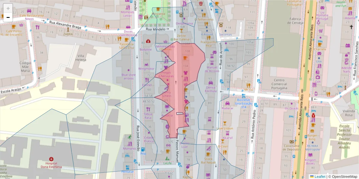 Mapa detalhado do código postal 1150-285 com limites, códigos postais vizinhos e agências dos correios