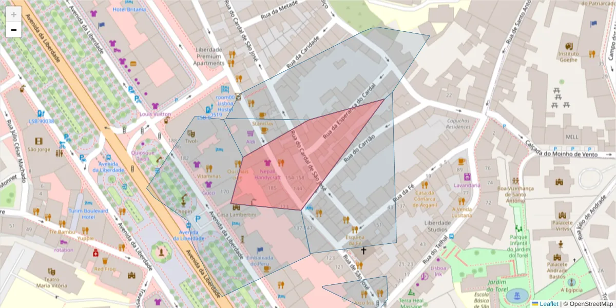 Mapa detalhado do código postal 1150-322 São José com limites, códigos postais vizinhos e agências dos correios