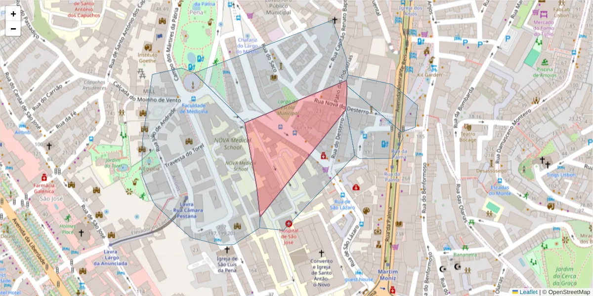 Mapa detalhado do código postal 1150-334 com limites, códigos postais vizinhos e agências dos correios