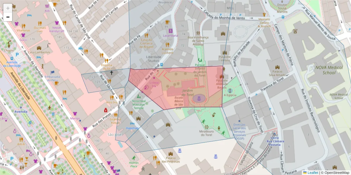 Mapa detalhado do código postal 1150-346 com limites, códigos postais vizinhos e agências dos correios