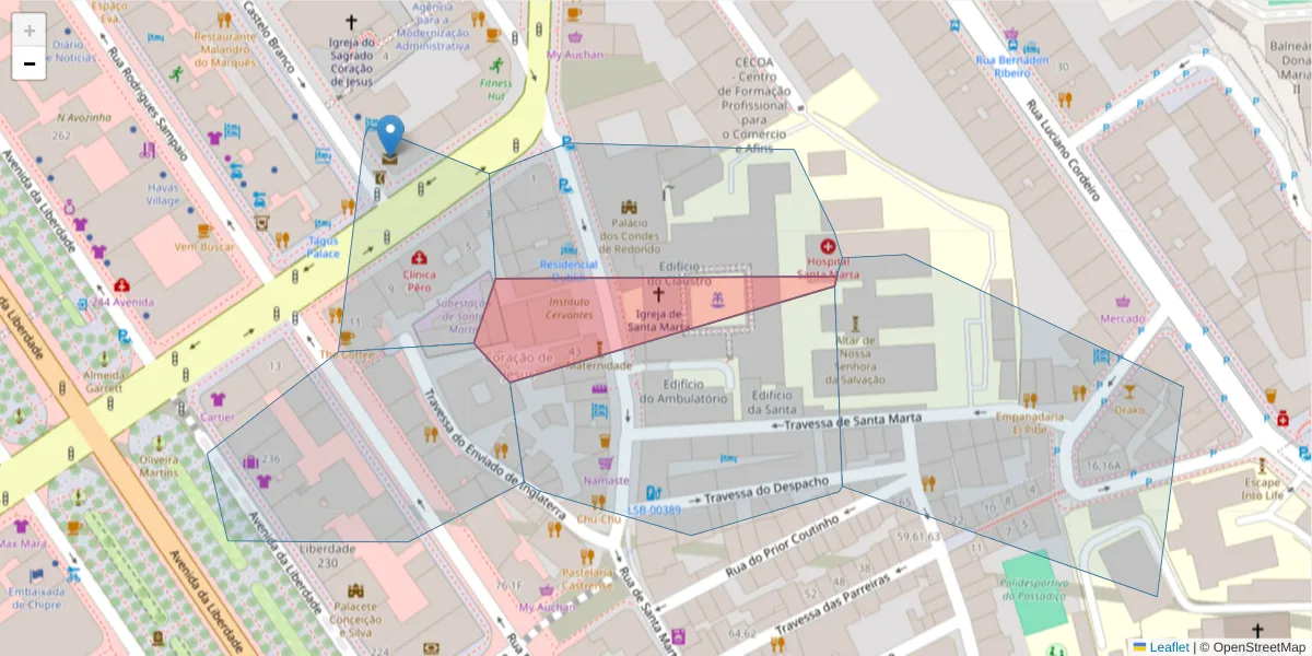 Mapa detalhado do código postal 1169-119 com limites, códigos postais vizinhos e agências dos correios