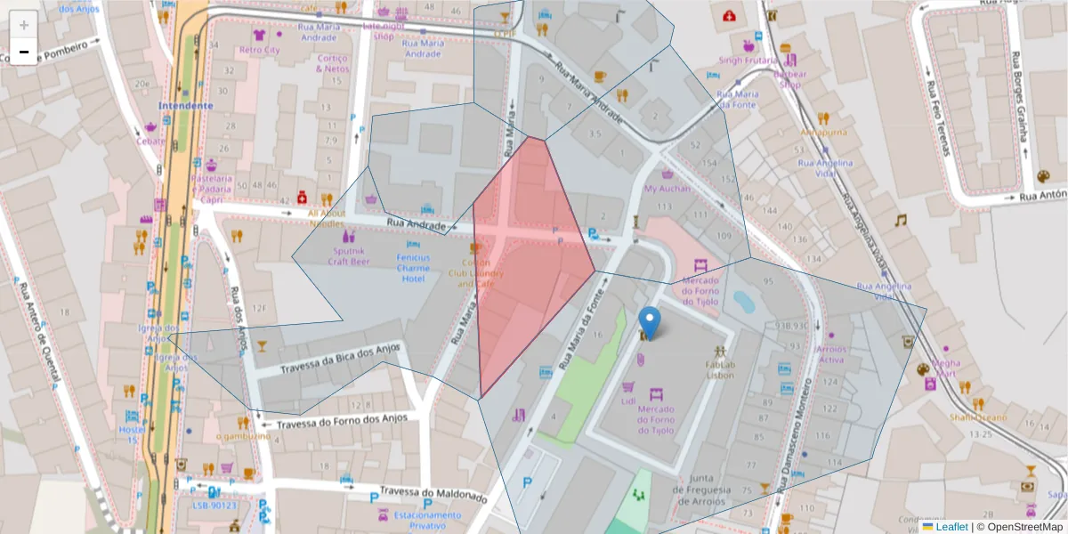 Mapa detalhado do código postal 1170-016 com limites, códigos postais vizinhos e agências dos correios