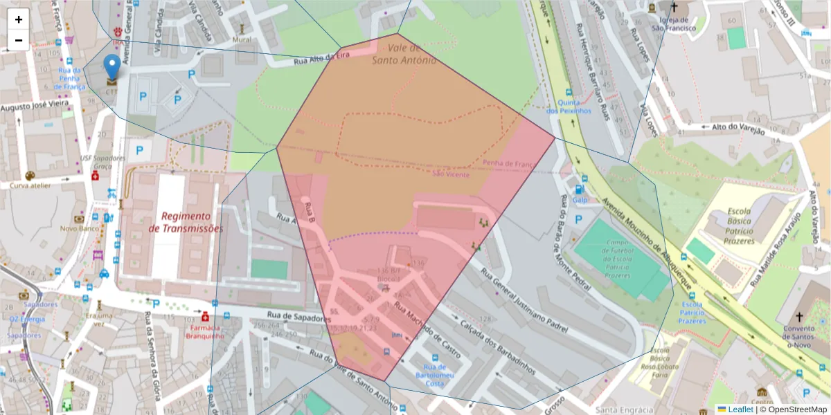 Mapa detalhado do código postal 1170-041 com limites, códigos postais vizinhos e agências dos correios