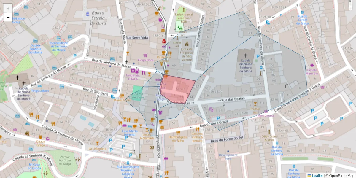 Mapa detalhado do código postal 1170-050 com limites, códigos postais vizinhos e agências dos correios