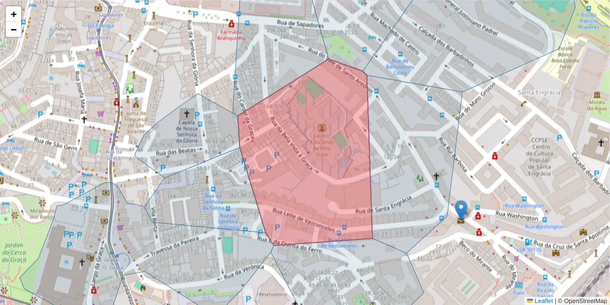 Mapa detalhado do código postal 1170-058 com limites, códigos postais vizinhos e agências dos correios