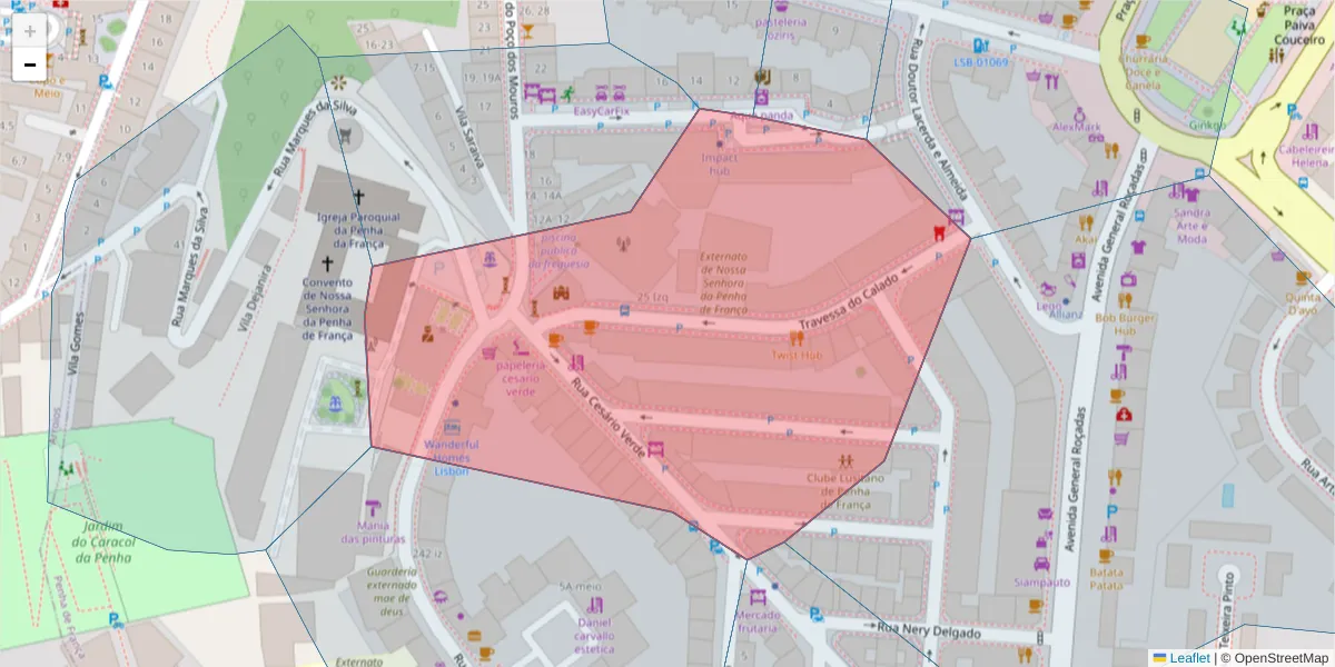 Mapa detalhado do código postal 1170-070 com limites, códigos postais vizinhos e agências dos correios