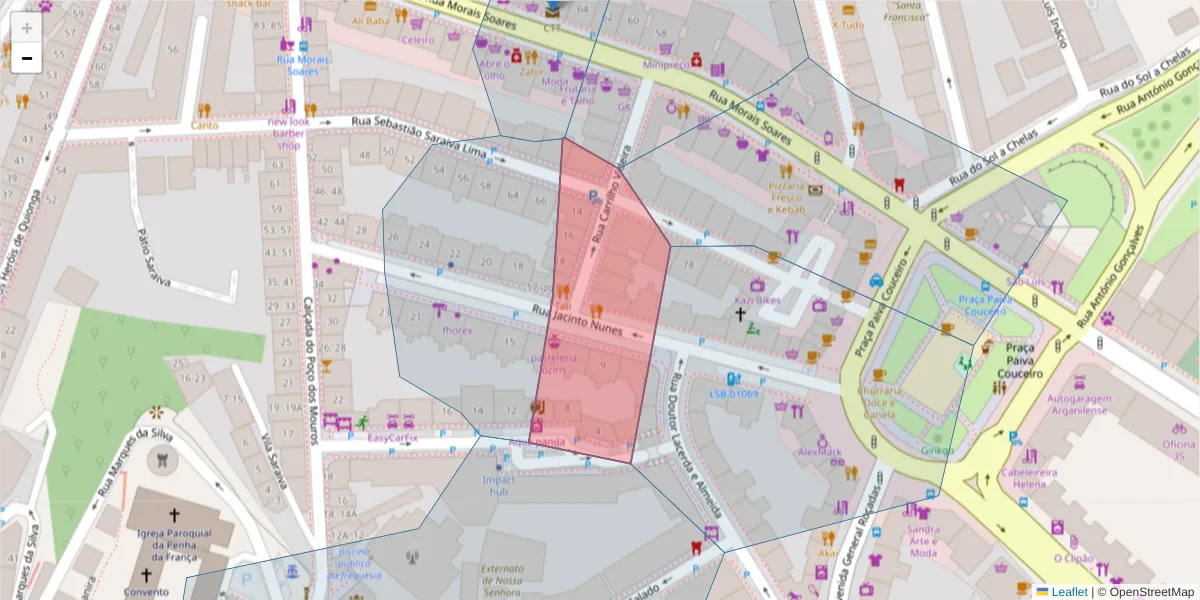 Mapa detalhado do código postal 1170-079 com limites, códigos postais vizinhos e agências dos correios