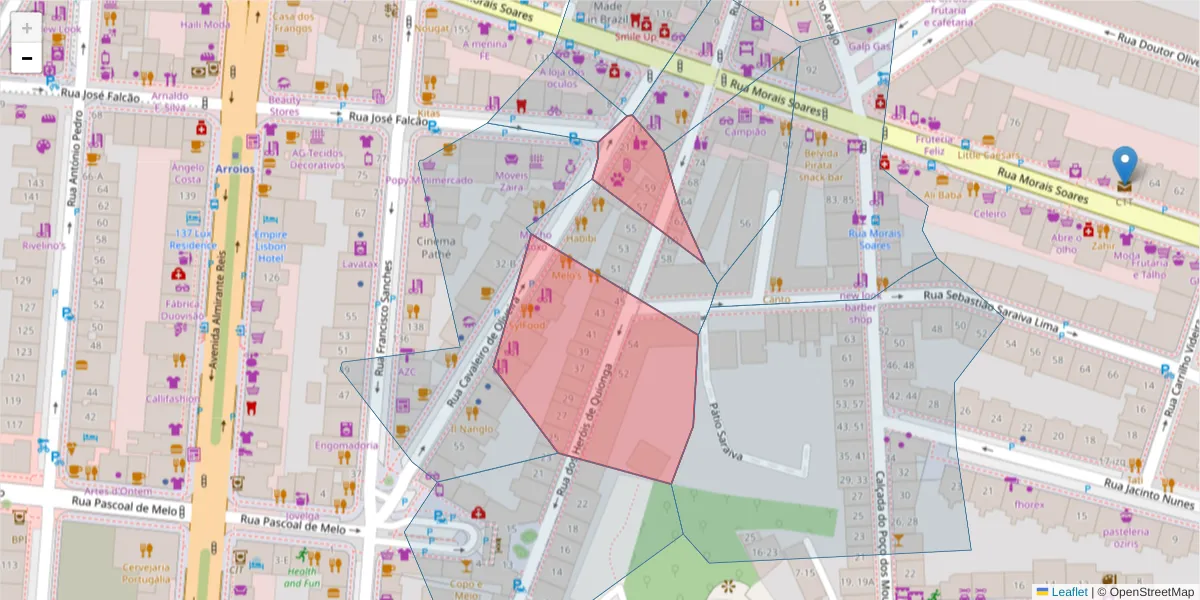 Mapa detalhado do código postal 1170-086 com limites, códigos postais vizinhos e agências dos correios