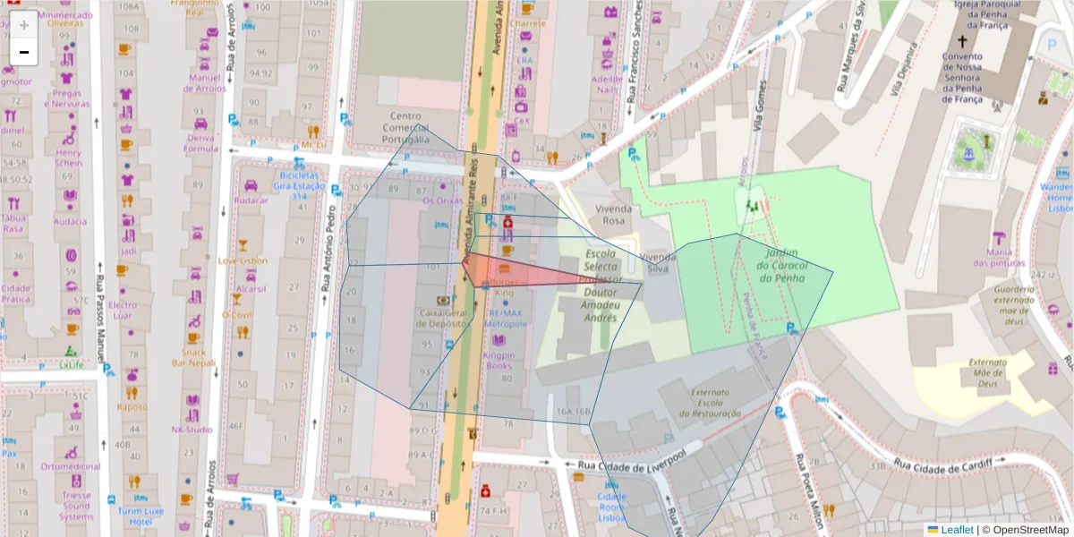 Mapa detalhado do código postal 1170-096 com limites, códigos postais vizinhos e agências dos correios