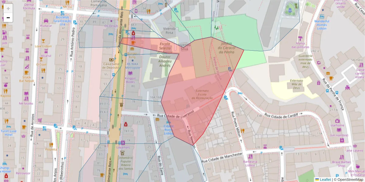 Mapa detalhado do código postal 1170-097 com limites, códigos postais vizinhos e agências dos correios