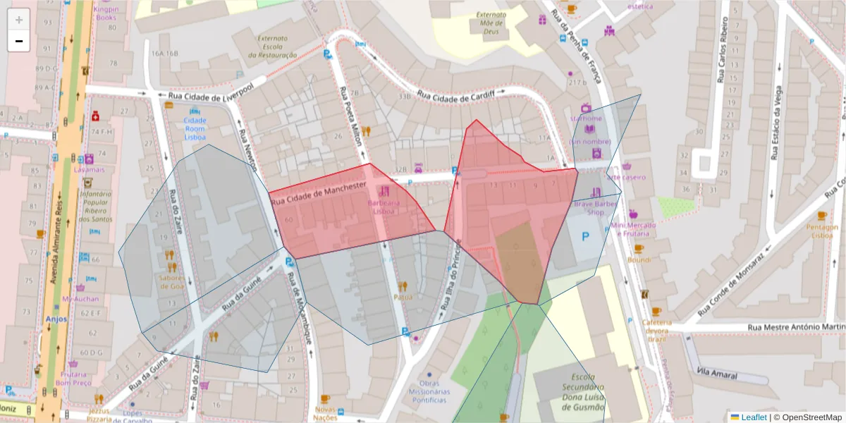 Mapa detalhado do código postal 1170-098 com limites, códigos postais vizinhos e agências dos correios
