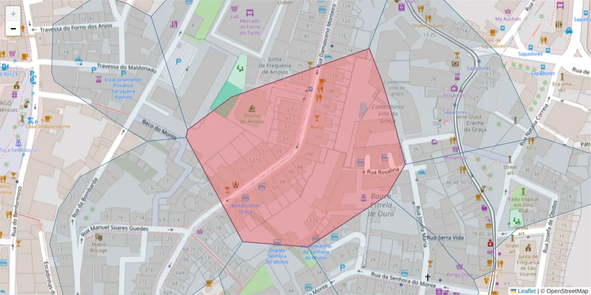 Mapa detalhado do código postal 1170-113 com limites, códigos postais vizinhos e agências dos correios