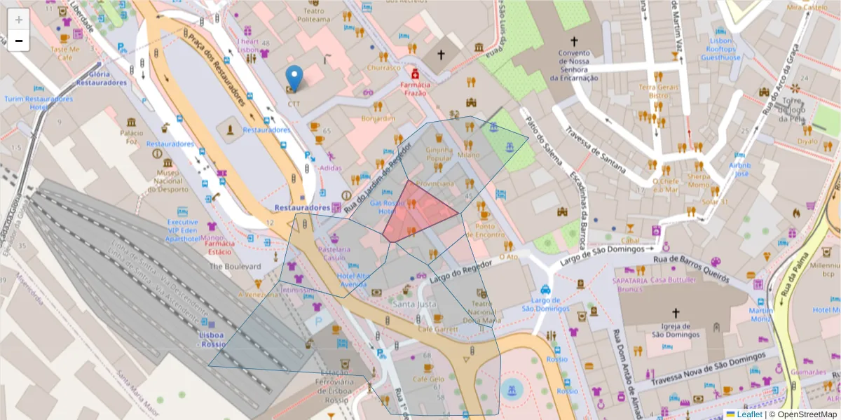 Mapa detalhado do código postal 1170-128 com limites, códigos postais vizinhos e agências dos correios