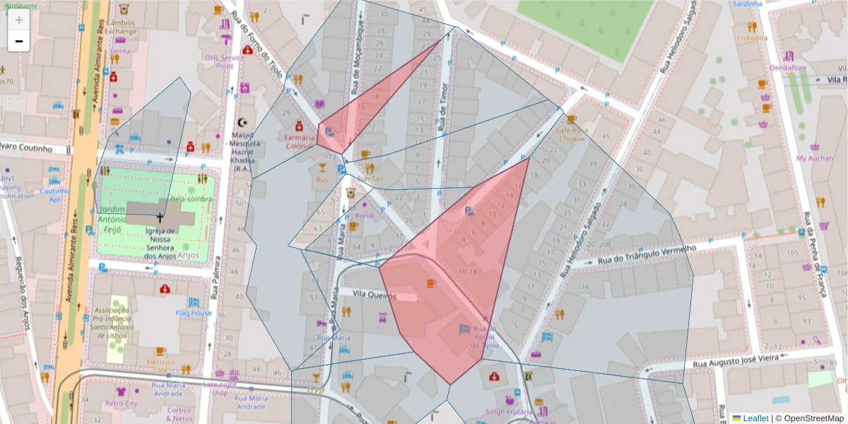 Mapa detalhado do código postal 1170-132 com limites, códigos postais vizinhos e agências dos correios