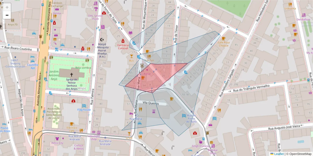 Mapa detalhado do código postal 1170-133 com limites, códigos postais vizinhos e agências dos correios