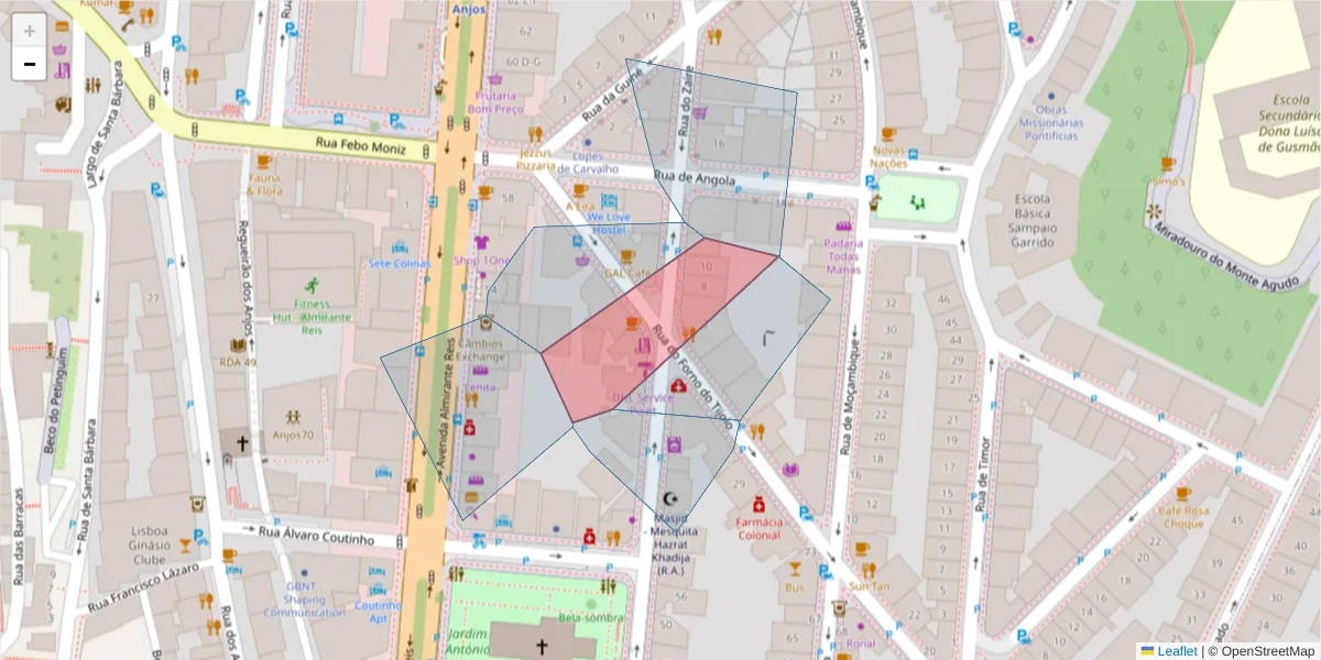 Mapa detalhado do código postal 1170-134 com limites, códigos postais vizinhos e agências dos correios