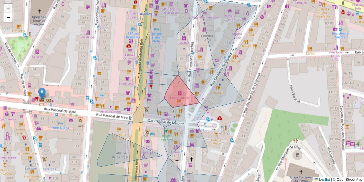 Mapa detalhado do código postal 1170-141 com limites, códigos postais vizinhos e agências dos correios