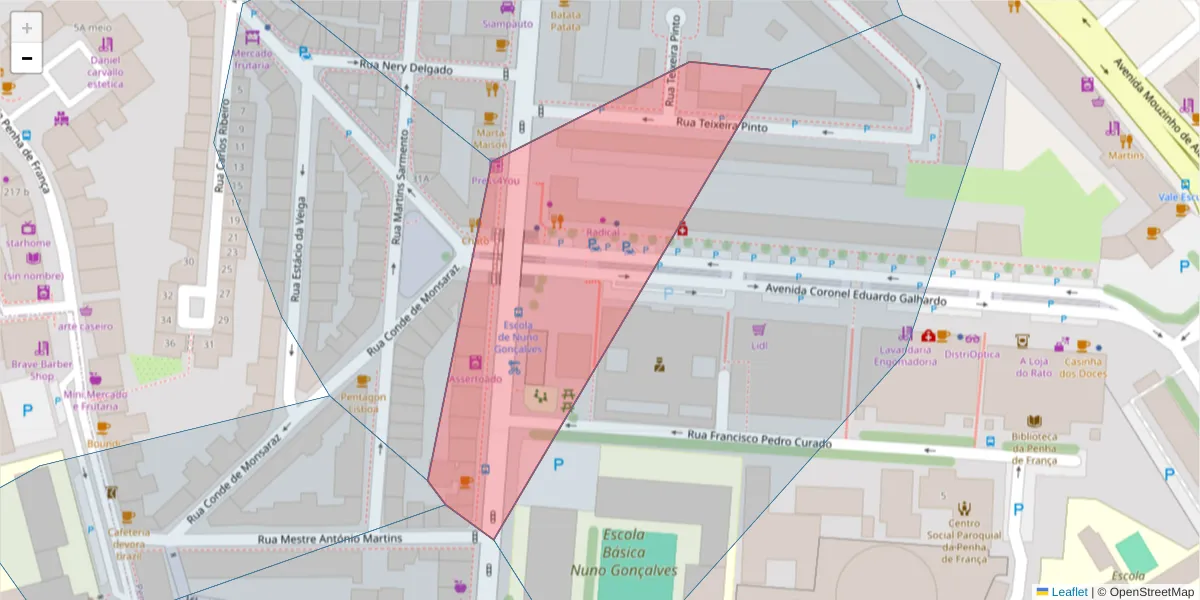 Mapa detalhado do código postal 1170-163 com limites, códigos postais vizinhos e agências dos correios