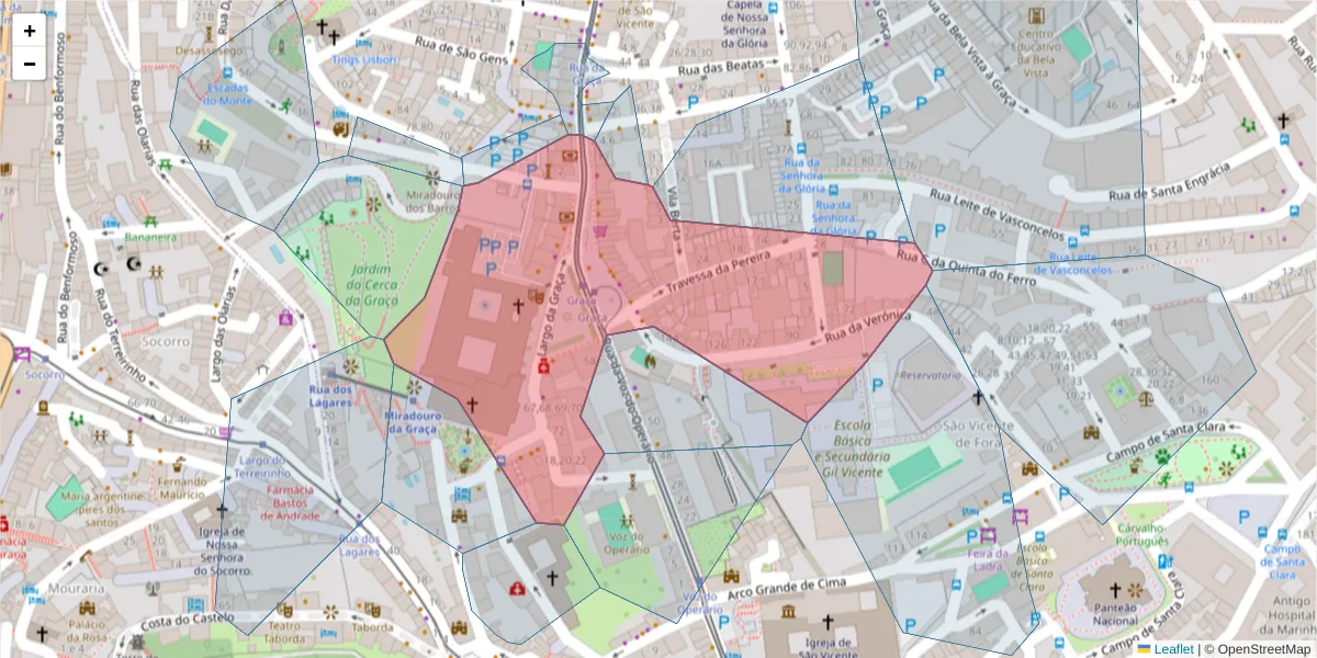 Mapa detalhado do código postal 1170-165 com limites, códigos postais vizinhos e agências dos correios
