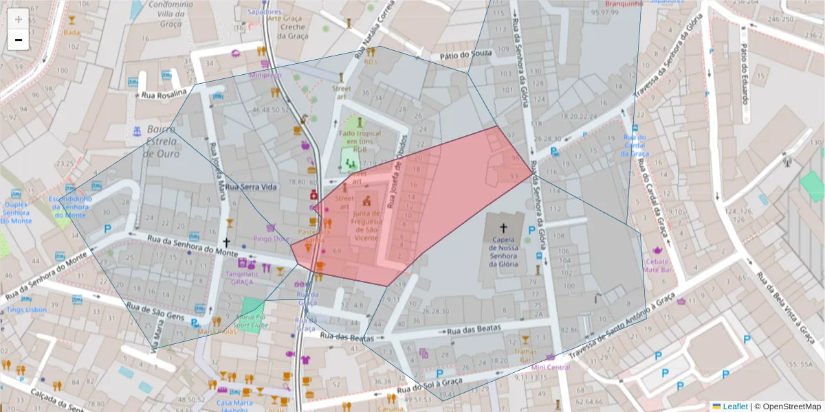 Mapa detalhado do código postal 1170-167 com limites, códigos postais vizinhos e agências dos correios