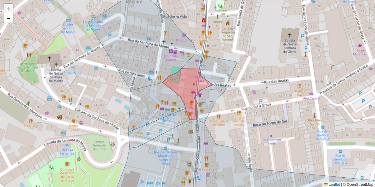 Mapa detalhado do código postal 1170-171 com limites, códigos postais vizinhos e agências dos correios