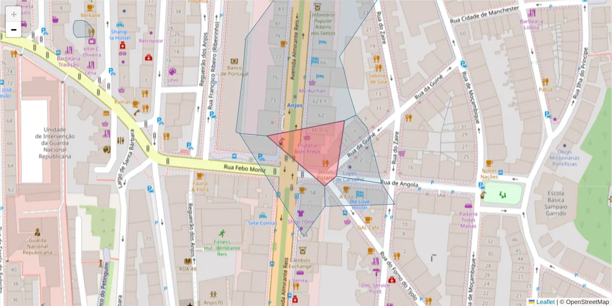 Mapa detalhado do código postal 1170-172 com limites, códigos postais vizinhos e agências dos correios