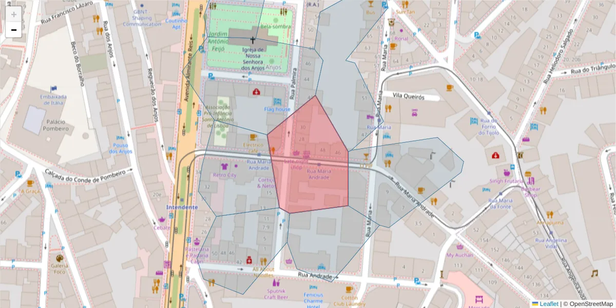 Mapa detalhado do código postal 1170-217 com limites, códigos postais vizinhos e agências dos correios